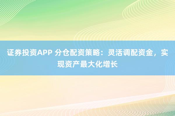 证券投资APP 分仓配资策略：灵活调配资金，实现资产最大化增长