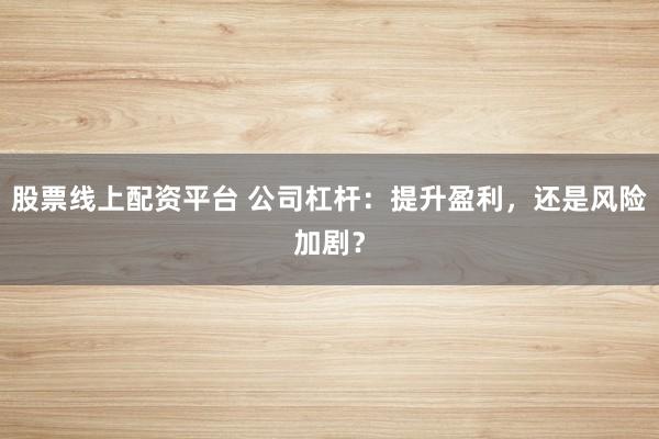 股票线上配资平台 公司杠杆：提升盈利，还是风险加剧？