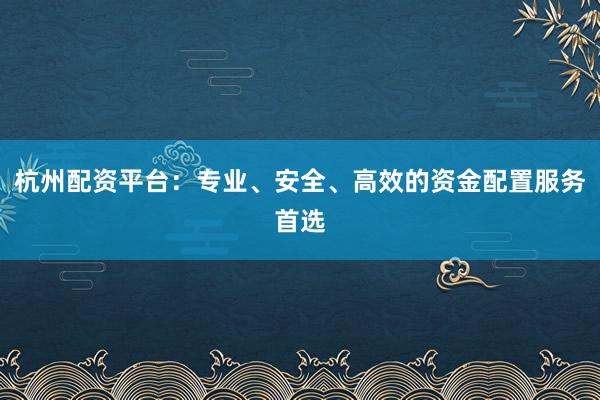 杭州配资平台：专业、安全、高效的资金配置服务首选