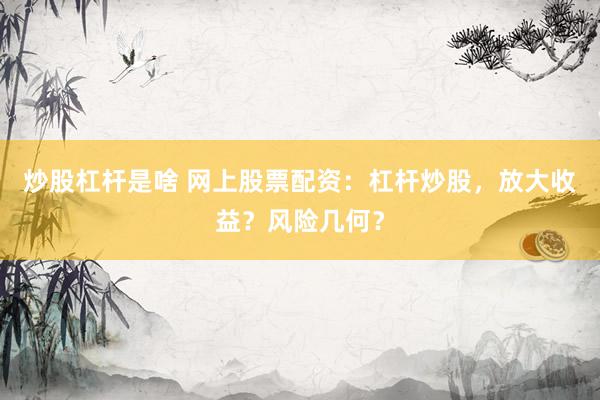 炒股杠杆是啥 网上股票配资：杠杆炒股，放大收益？风险几何？